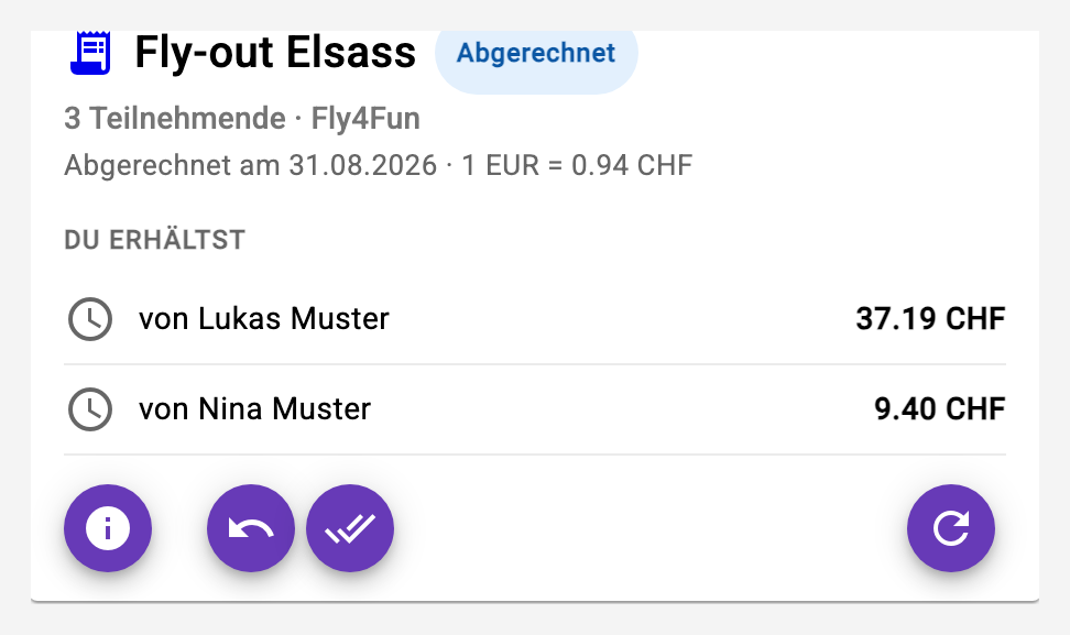 Die abgerechnete Liste Expense_Settled_Image