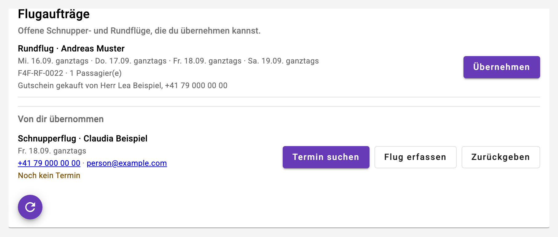 Schnupperflüge und Interessenten
