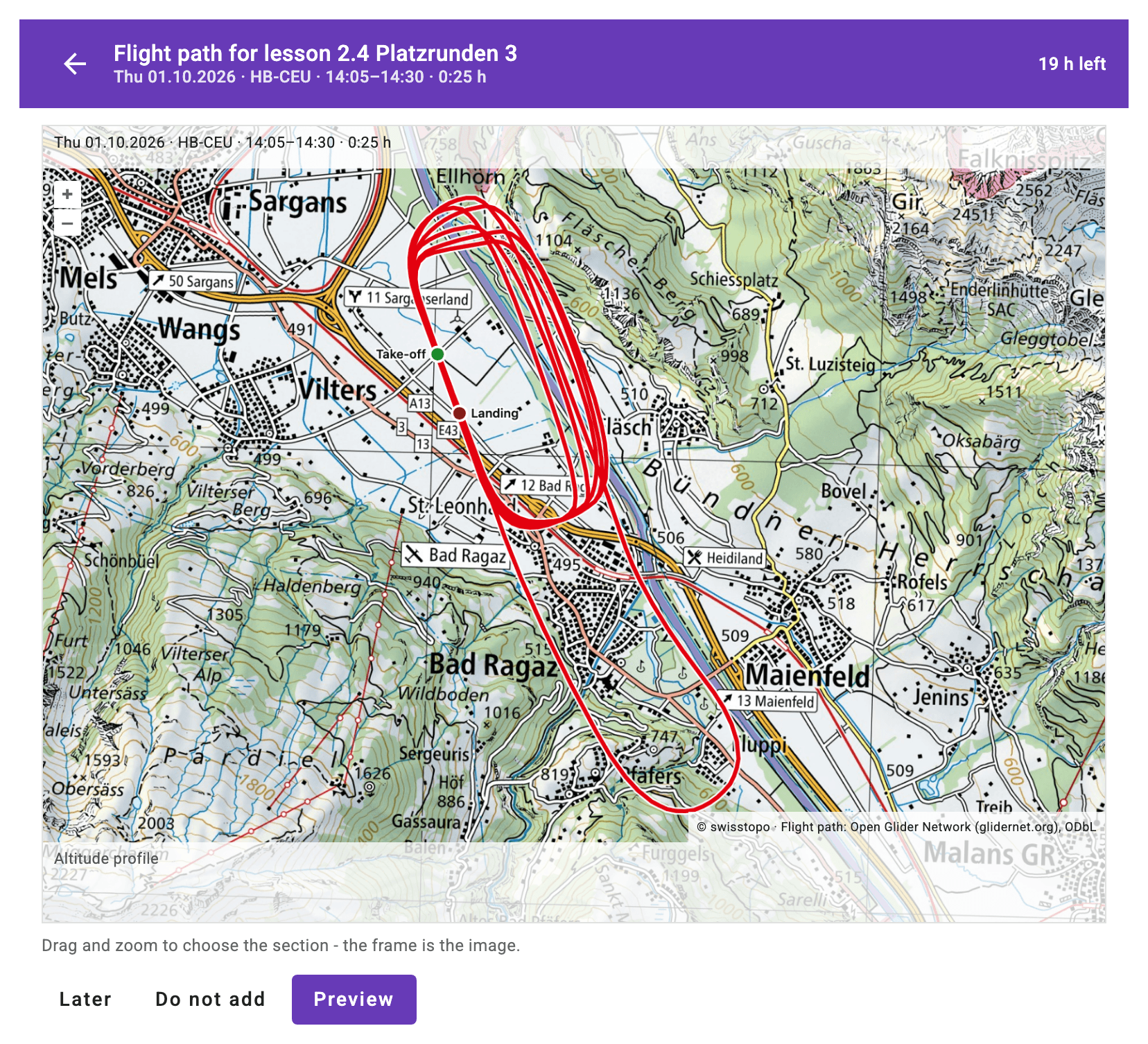 Choosing the section: frame with header and altitude profile Flight_Path_Frame_Image
