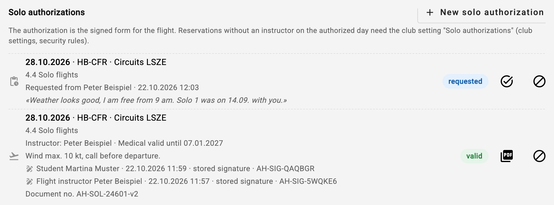 Solo authorization with electronic signature